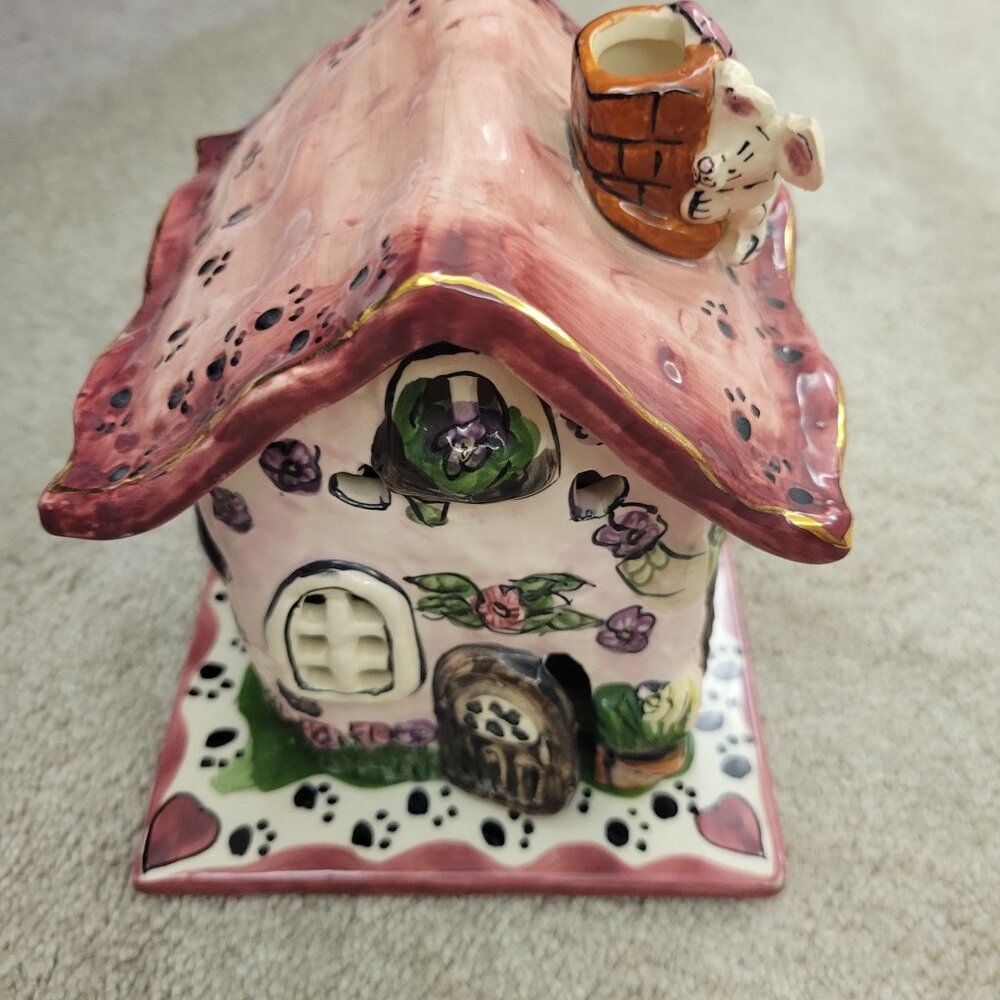 Hand-Painted Ceramic Mouse Cottage Collectable Candle Holder